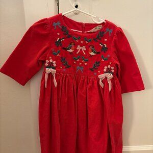 Red Mini Boden Holiday Embroidered Cord Dress size 2-3Y